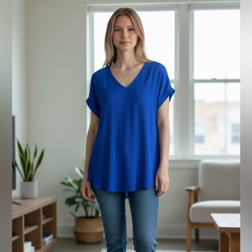Elegant Blue V-Neck Women's Top